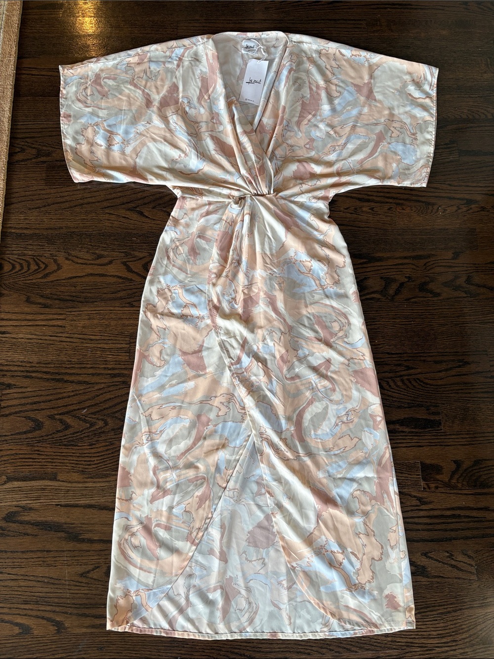 Twist-Front Midi Dress with Kimono Sleeves